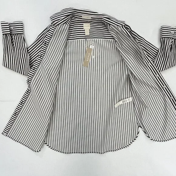 SOLD NWT CHICOS Size 0P Petite Small No-Iron Long Sleeve White Striped Shirt - Picture 5 of 16